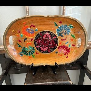 Vintage hand painted wood tray